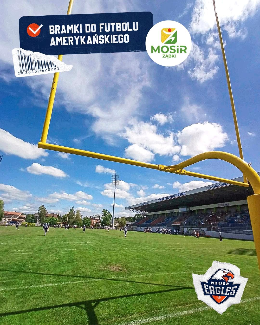 Bramka do futbolu amerykańskiego na stadionie w Ząbkach — grafika: bramki do futbolu amerykańskiego